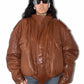 Vintage Oversize High Collar Leather Bomber Jacket