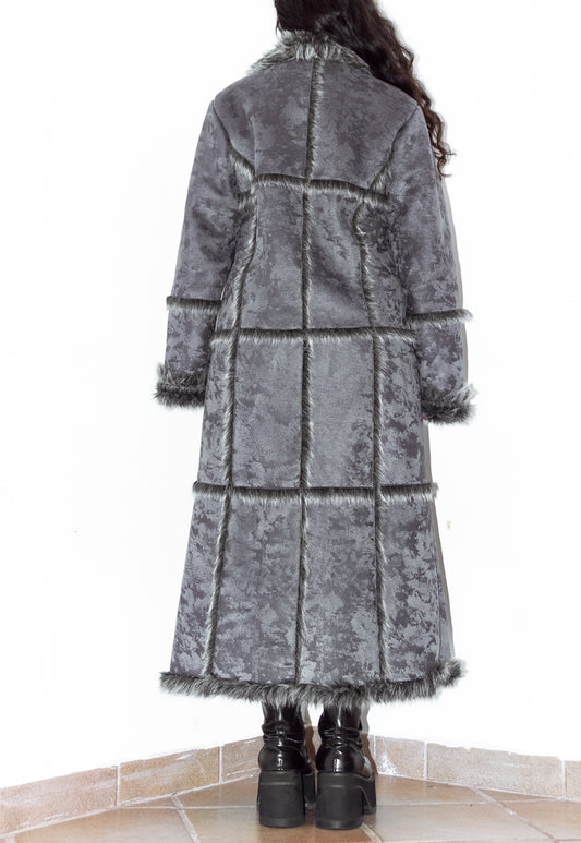 Vintage Faux Fur Patchwork Long Afghan Coat