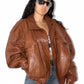 Vintage Oversize High Collar Leather Bomber Jacket