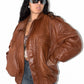 Vintage Oversize High Collar Leather Bomber Jacket