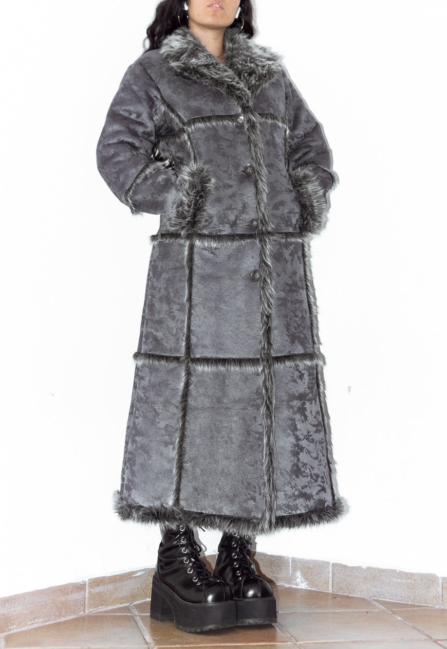 Vintage Faux Fur Patchwork Long Afghan Coat