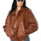 Vintage Oversize High Collar Leather Bomber Jacket