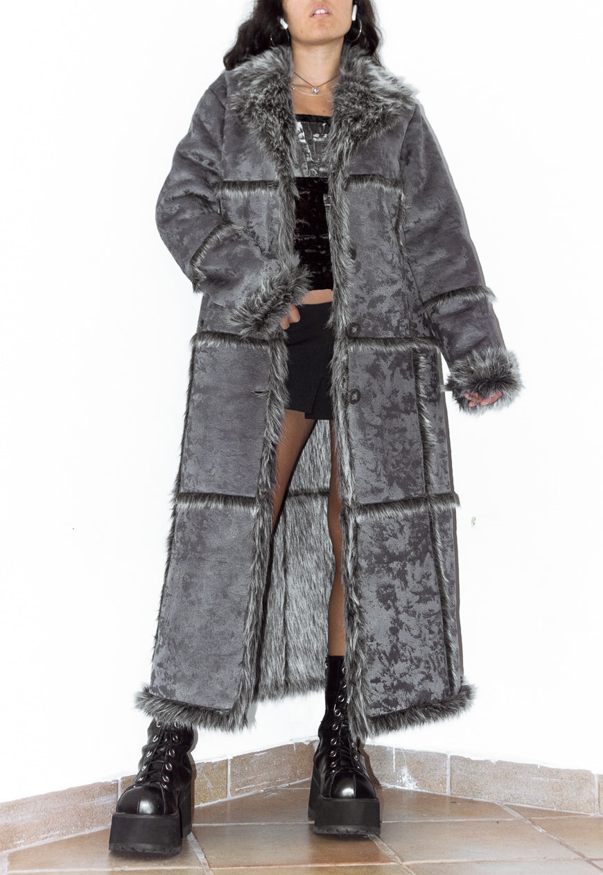 Vintage Faux Fur Patchwork Long Afghan Coat