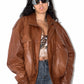 Vintage Oversize High Collar Leather Bomber Jacket