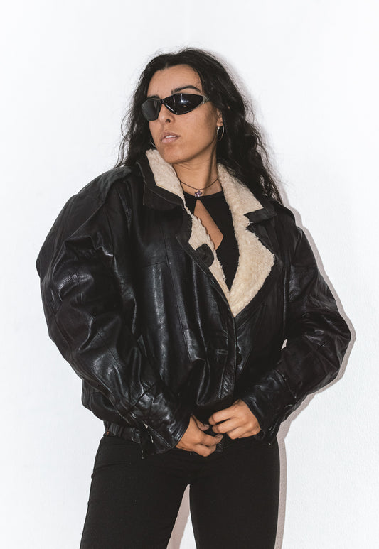 Vintage Sheepskin Leather Bomber Jacket