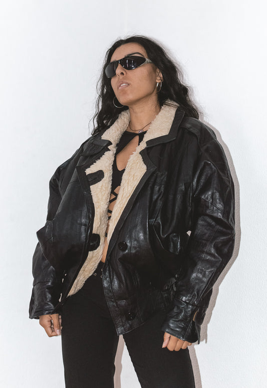 Vintage Sheepskin Leather Bomber Jacket