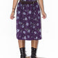 Goth Elastic Waist Purple Flower Midi Skirt