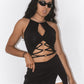 Criss Cross Clubbing Black Built in Bra Top