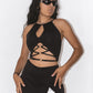 Criss Cross Clubbing Black Built in Bra Top