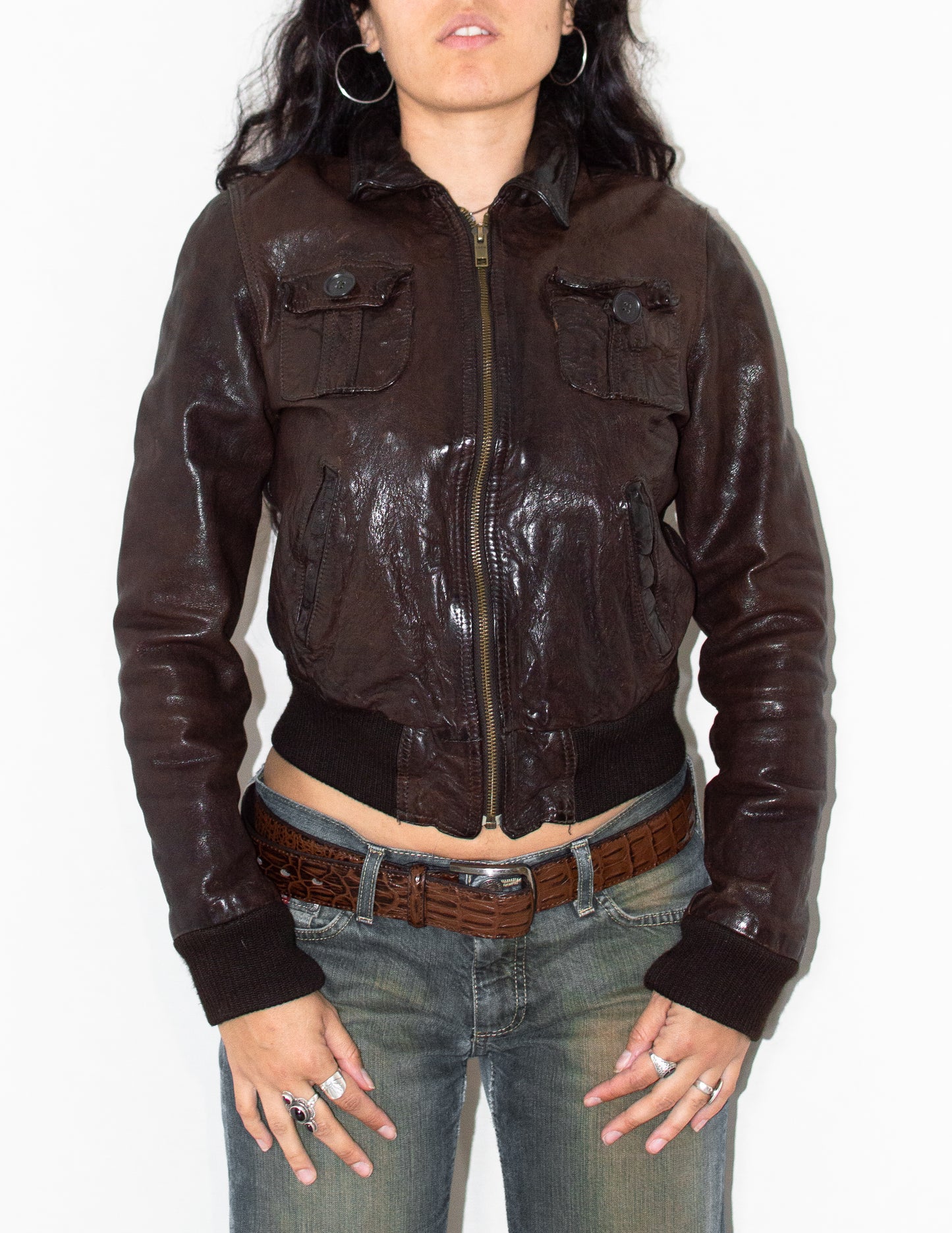 Vintage 90s Brown Faded Real Leather Jacket  - Size S