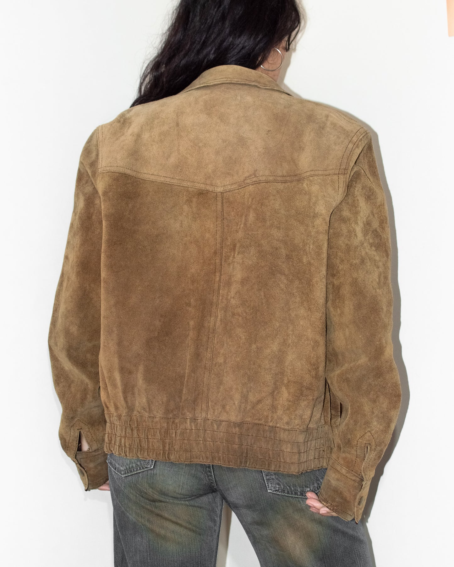 Vintage 80s Reversible Brown Camel Leather Bomber Jacket - Size S