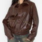 Vintage 80s Reversible Brown Camel Leather Bomber Jacket - Size S