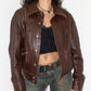 Vintage 80s Reversible Brown Camel Leather Bomber Jacket - Size S