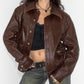 Vintage 80s Reversible Brown Camel Leather Bomber Jacket - Size S