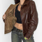 Vintage 80s Reversible Brown Camel Leather Bomber Jacket - Size S