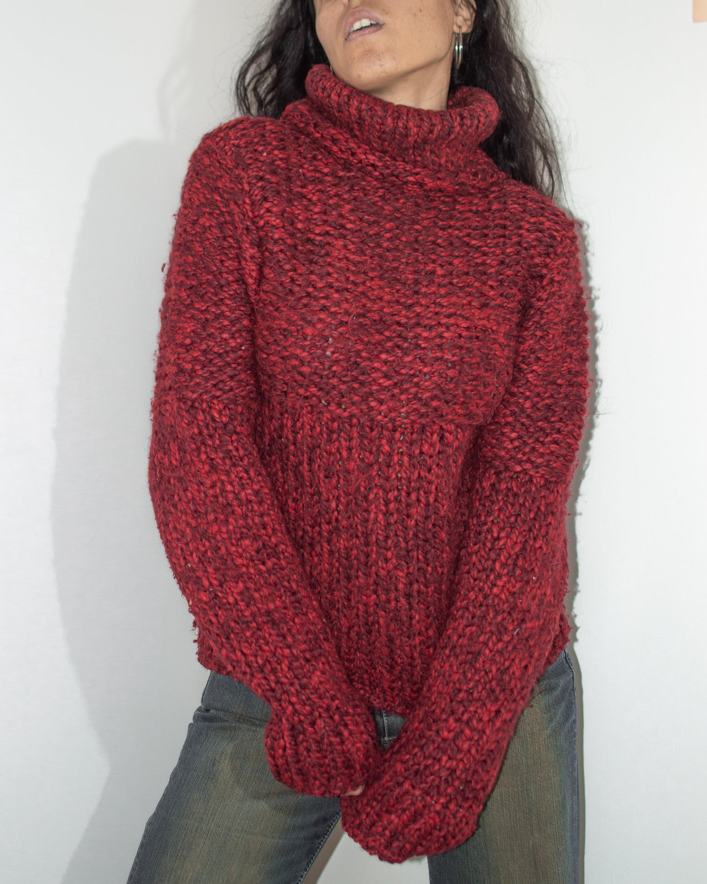 Vintage late 90s Thick Fluffy Knit Red Jumper  - Size M