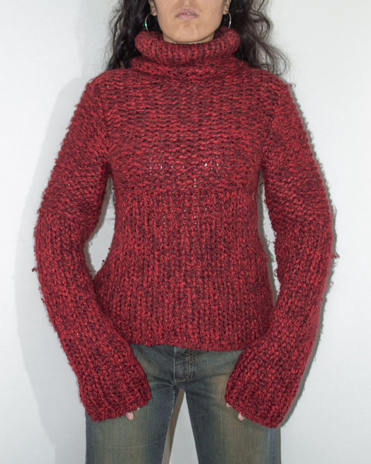 Vintage late 90s Thick Fluffy Knit Red Jumper  - Size M