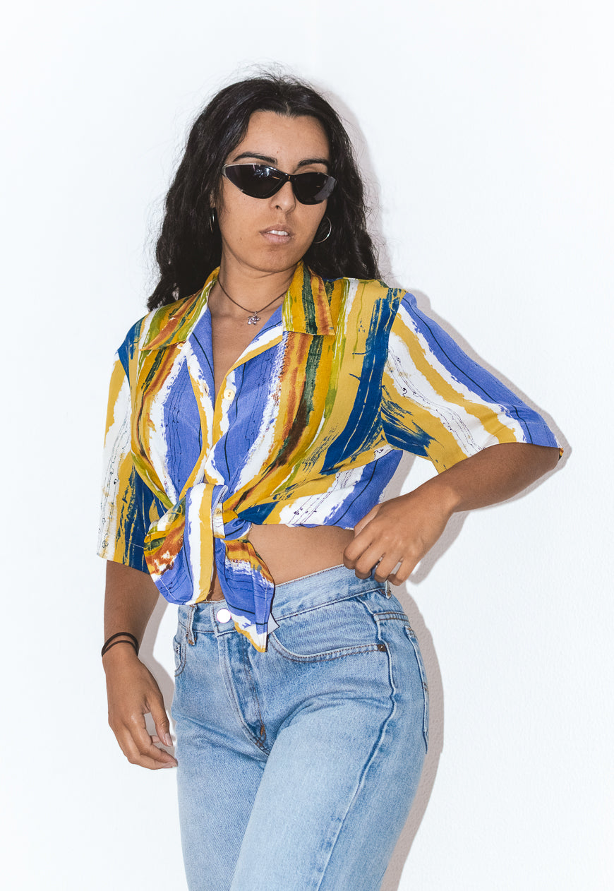 Plus size Striped Vintage 90s Shirt Blouse