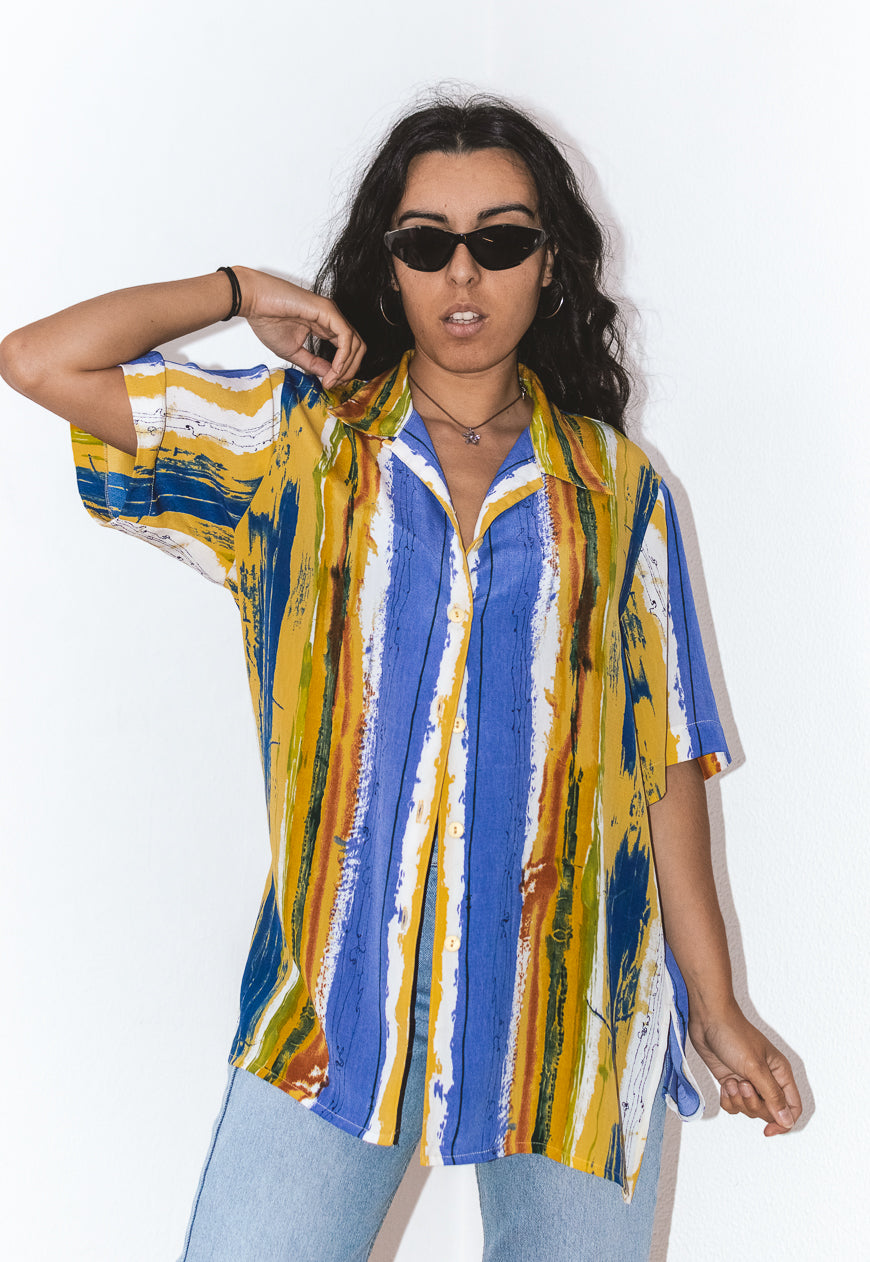 Plus size Striped Vintage 90s Shirt Blouse