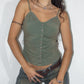 Y2k Khaki Green Decorative Button Down Lace Trim Cami Top - Size S