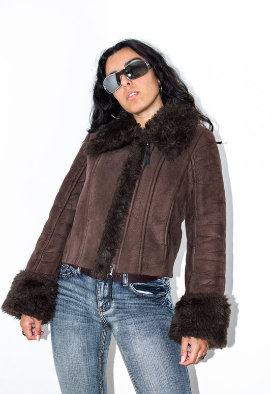 Y2k Vintage Short Brown Faux Fur Jacket