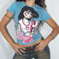 Vintage Cartoon Comic Anime Girl Character Blue Y2k Baby Tee - Size M