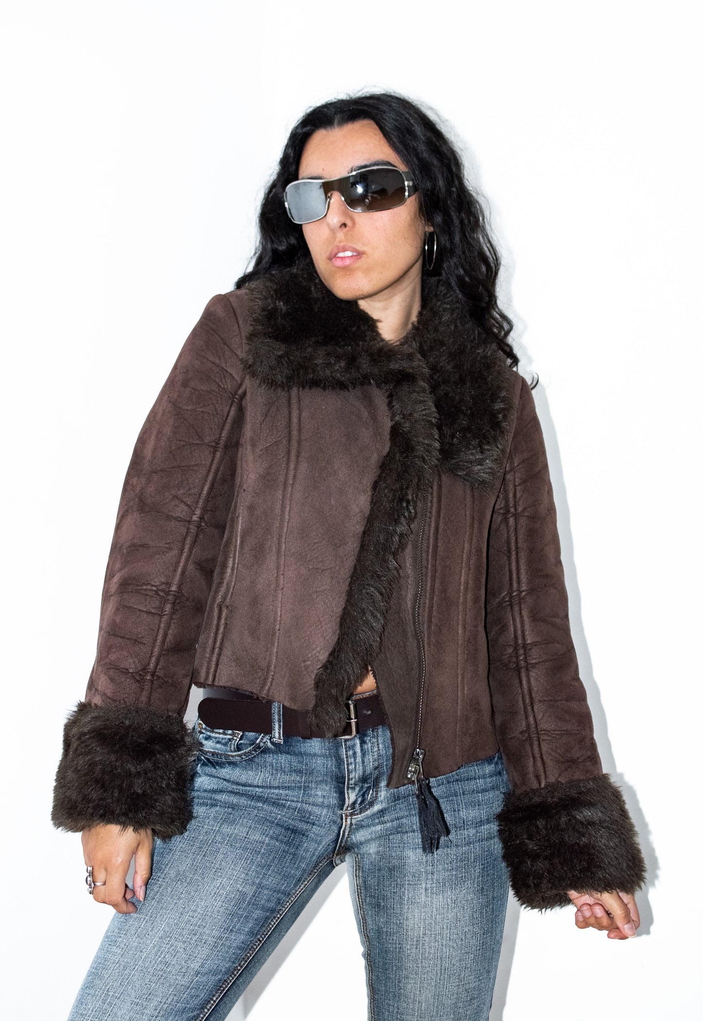 Y2k Vintage Short Brown Faux Fur Jacket