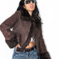 Y2k Vintage Short Brown Faux Fur Jacket