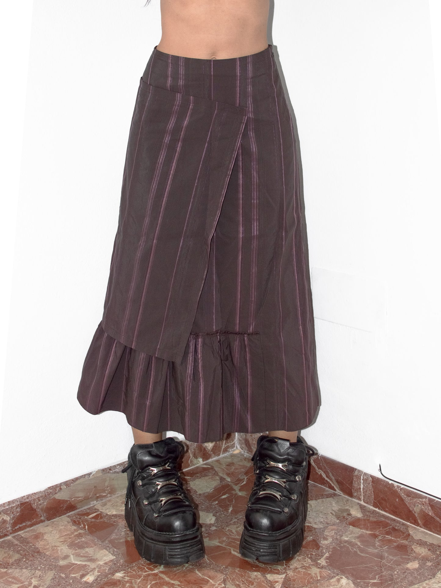 Vintage Y2k Pixie Elf Layered Brown Stripes Long Boho Skirt - size L