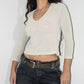 Y2k Grunge Fairy Vintage 3/4 Sleeves Plain Beige Top - Size M