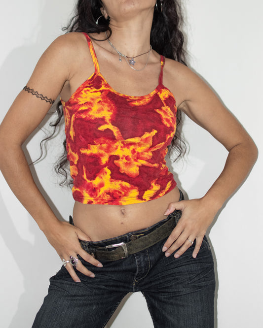 Y2k Vintage Kidcore Tie dye Sun Stretchy Spaghetti Straps Tank Top - Size M