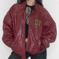 Vintage Late 90s Chevignon Wine Burgundy Oversize Baseball Varsity Real Leather Bomber Jacket