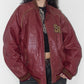 Vintage Late 90s Chevignon Wine Burgundy Oversize Baseball Varsity Real Leather Bomber Jacket