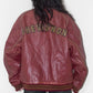 Vintage Late 90s Chevignon Wine Burgundy Oversize Baseball Varsity Real Leather Bomber Jacket