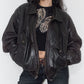 Vintage 90s Zip Up Dark Brown Real Leather Bomber Jacket - Size L