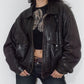 Vintage 90s Zip Up Dark Brown Real Leather Bomber Jacket - Size L