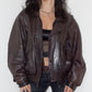 Vintage 90s  Aviator Brown Real Leather Bomber Jacket with Removable Faux Fur collar