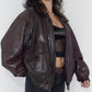 Vintage 90s  Aviator Brown Real Leather Bomber Jacket with Removable Faux Fur collar