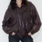 Vintage 90s  Aviator Brown Real Leather Bomber Jacket with Removable Faux Fur collar