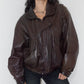 Vintage 90s  Aviator Brown Real Leather Bomber Jacket with Removable Faux Fur collar