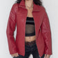 Vintage Y2k Red Zip Up Real Leather Biker Jacket - Size M