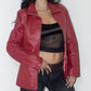 Vintage Y2k Red Zip Up Real Leather Biker Jacket - Size M