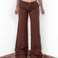 Vintage Y2k Office Siren Brown Grunge Low Rise Flare Leg Wide Trousers -