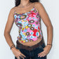 Vintage Y2k Colourful Flowers Print Stretchy Tank top with thin Glittering Straps - Size S