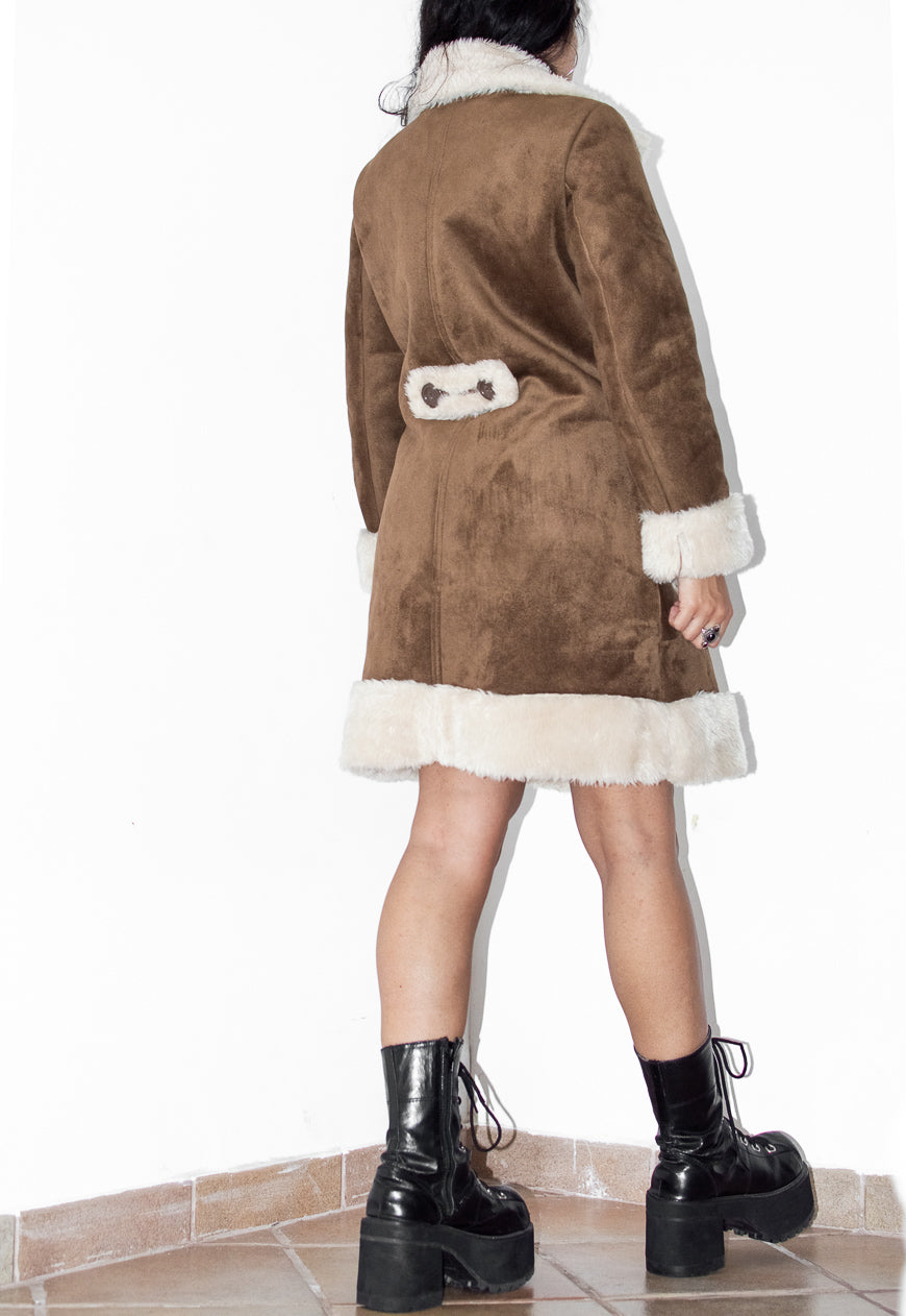 Vintage Faux Fur Trimmed Brown Shearling Coat