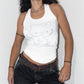 Vintage Y2k Surfing Hello Kitty Silver Glitters White Stretchy Tank Top - Size L