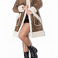 Vintage Faux Fur Trimmed Brown Shearling Coat