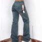 Y2k Deadstock Blue Acid Wash Mid Rise Wide Leg Thick Denim Pants - Size M