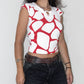 Vintage Y2k Big White Irregular Polka Dots Ring Detail Stretchy Red Tshirt  - Size M