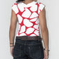 Vintage Y2k Big White Irregular Polka Dots Ring Detail Stretchy Red Tshirt  - Size M